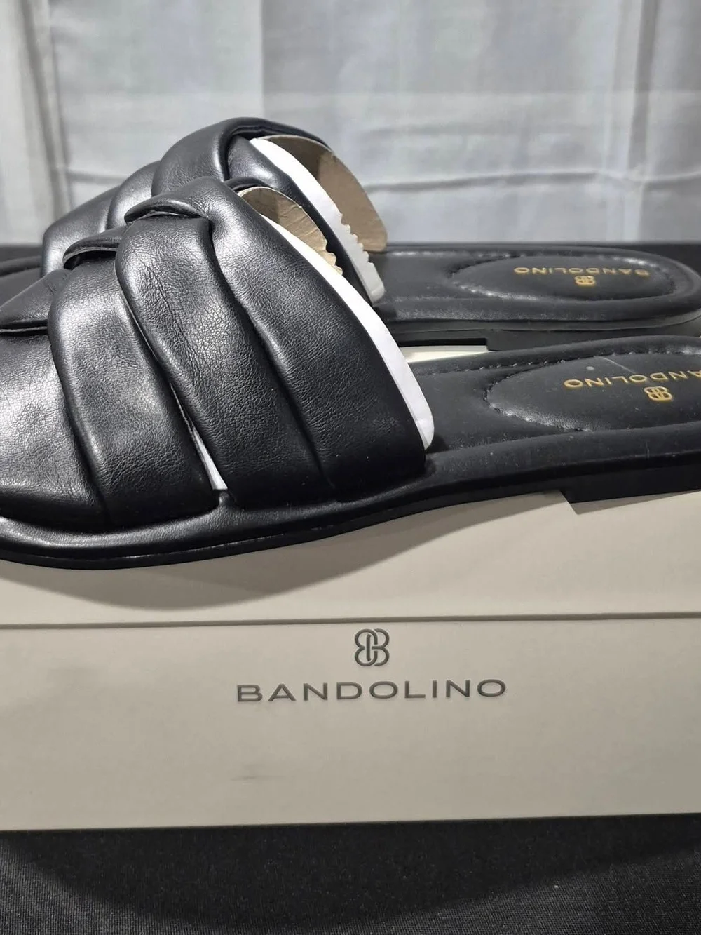 Bandolino Women’s Black Braided Slide Sandals Vistan3